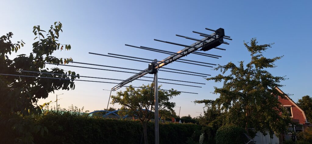 Installed in short test mast. Big Optibeam in the background.