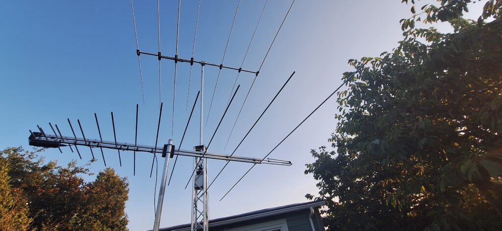 Installed in short test mast. Big Optibeam in the background.